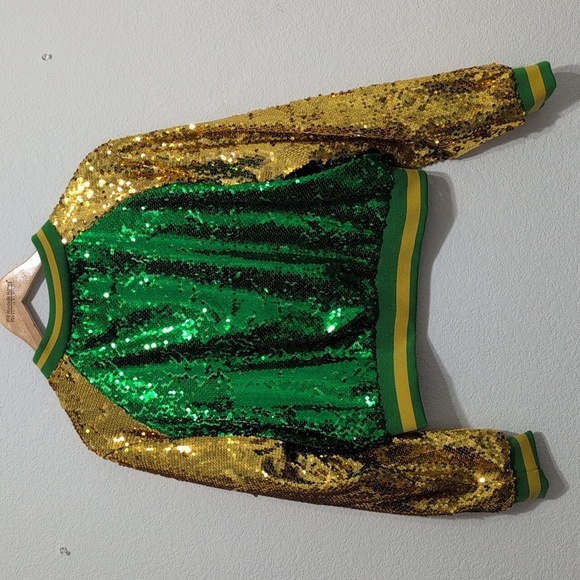 Daisy Green And Gold Mardi Gras Inspired Varsity Semi Cropped Jacket Size 2X - Picture 6 of 11